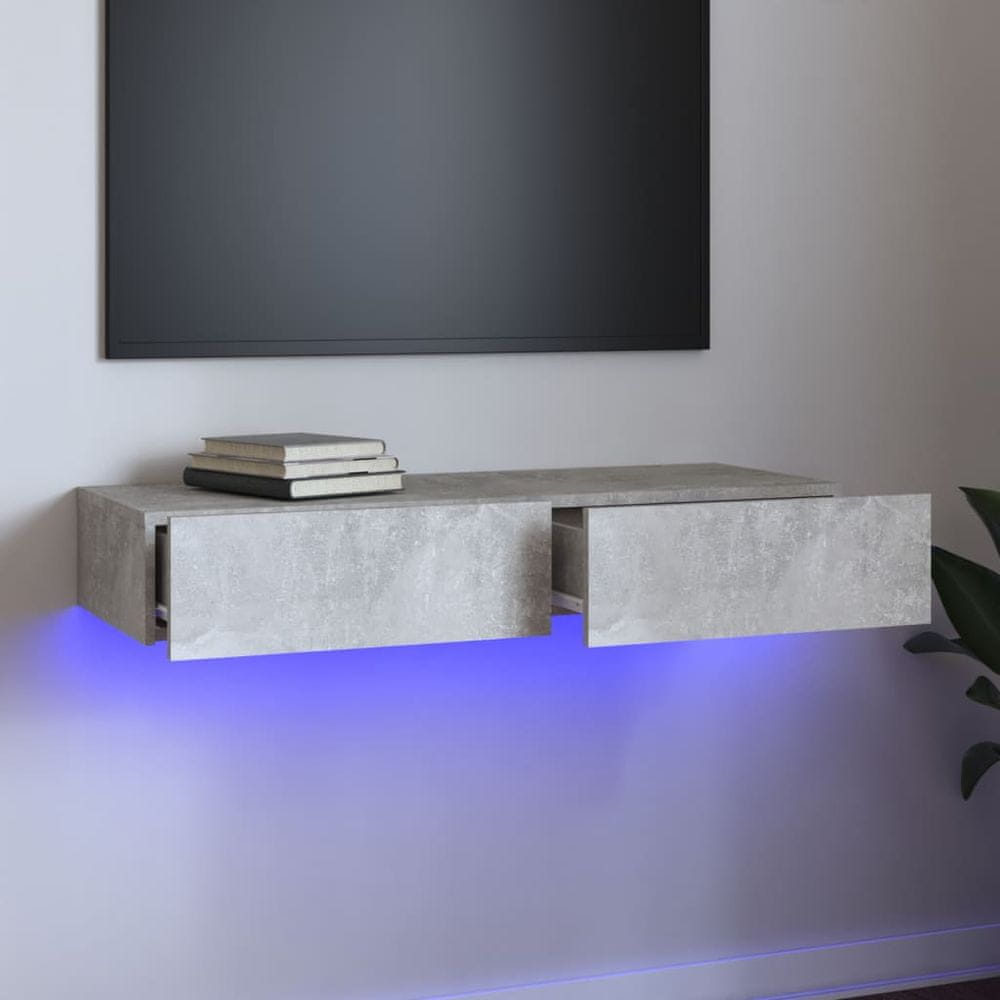 Vidaxl TV skrinka s LED svetlami betónová sivá 90 x 35 x 15,4 cm